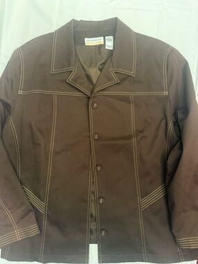 Alfred Dunner Dark Brown Button-Front Jacket with Contrast Stitching
